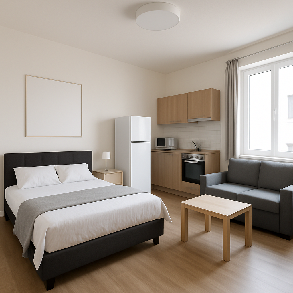 Illustration of a studio apartment building